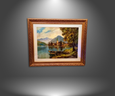 Lake Tegernsee in Bavaria, Germany – Oil On Canvas Signed with H. Kopf